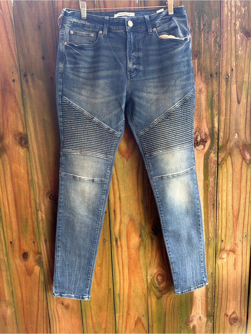 PacSun Men's Distressed Blue Moto Skinny Jeans